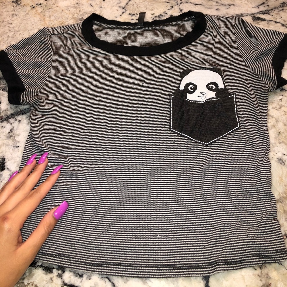 Black striped panda tee